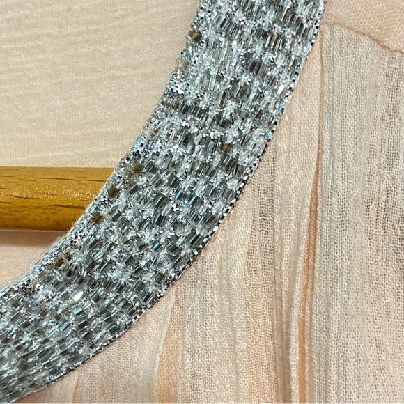 Chico’s Blush Pink Tunic Blouse Metallie Bead Collar 3/4 Sleeves size 0 or 4 - Picture 5 of 11